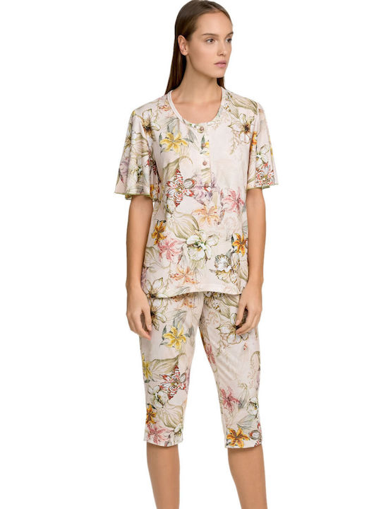 Odyssey Sommer Damen Pyjama-Set Baumwolle Ecru