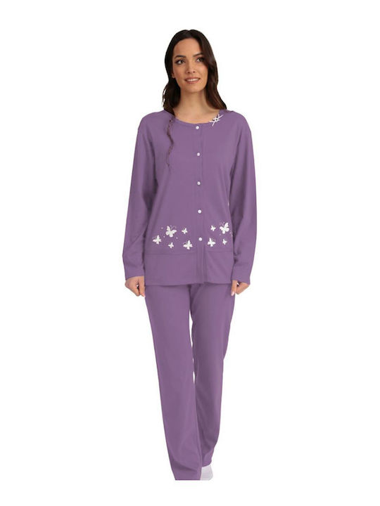 Lydia Creations Winter Women's Pyjama Set Cotton Lilac