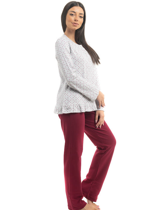 Odyssey Winter Damen Pyjama-Set Baumwolle Burgundisch