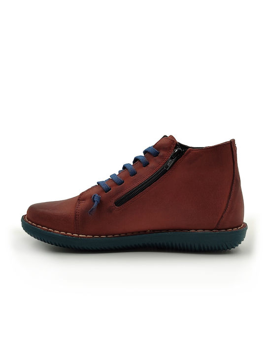 Leder Stiefeletten Damen Burgundisch