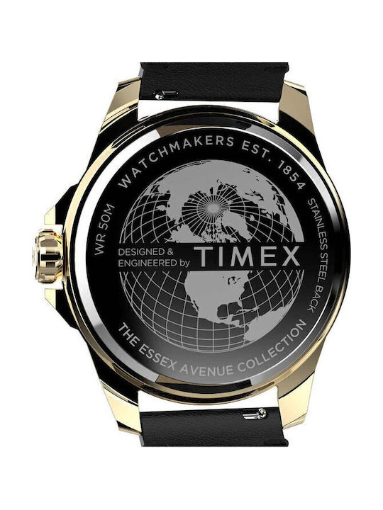 Timex Essex Ανδρικό Ρολόι Μπαταρίας με Μαύρο Δερμάτινο Λουράκι