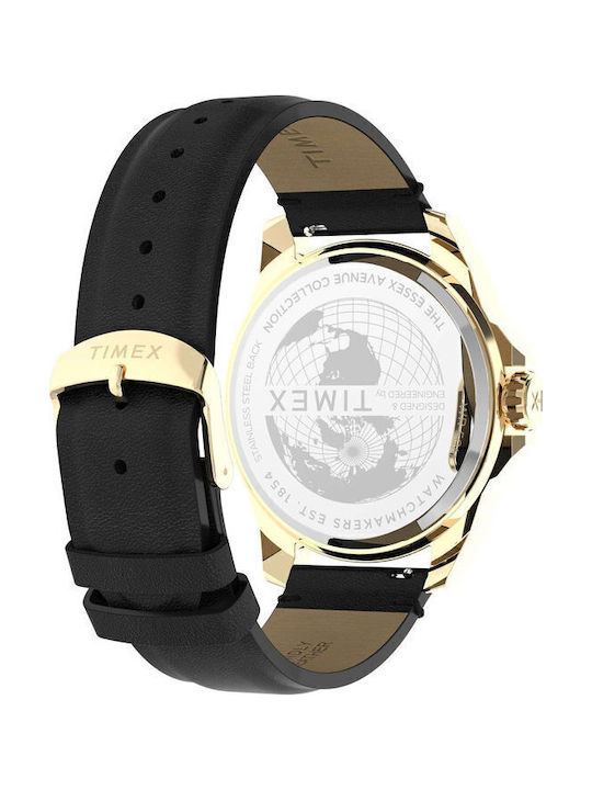 Timex Essex Ανδρικό Ρολόι Μπαταρίας με Μαύρο Δερμάτινο Λουράκι