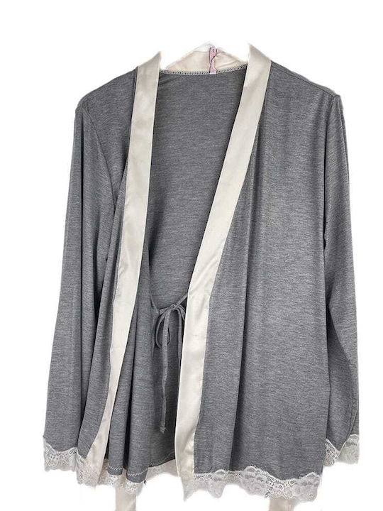 Fuanna Winter Damen Satin Robe mit Pyjama Gray