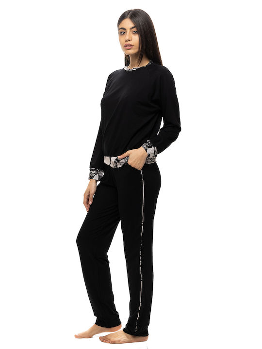 Zaboo Winter Damen Pyjama-Set Schwarz