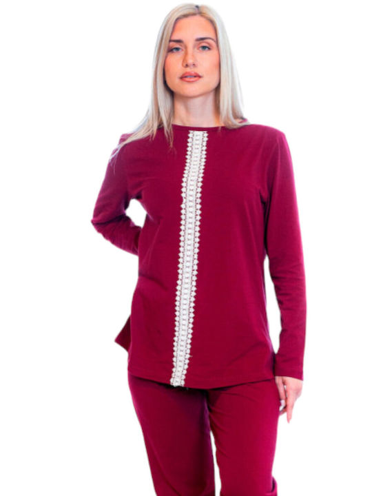 Nina Club Winter Damen Baumwolle Robe mit Pyjama Burgundisch