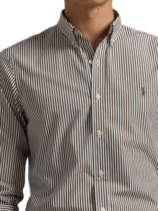 Ralph Lauren Men's Shirt Long Sleeve Striped Brown/white