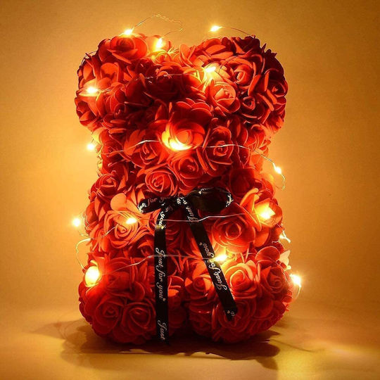 Teddybär aus künstlichen Rosen Rot 25cm in Box mit LED