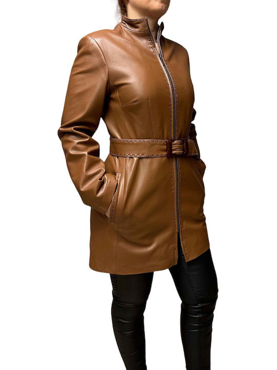 MARKOS LEATHER Women's Short Lifestyle Artificial Leather Jacket for Winter CAFE