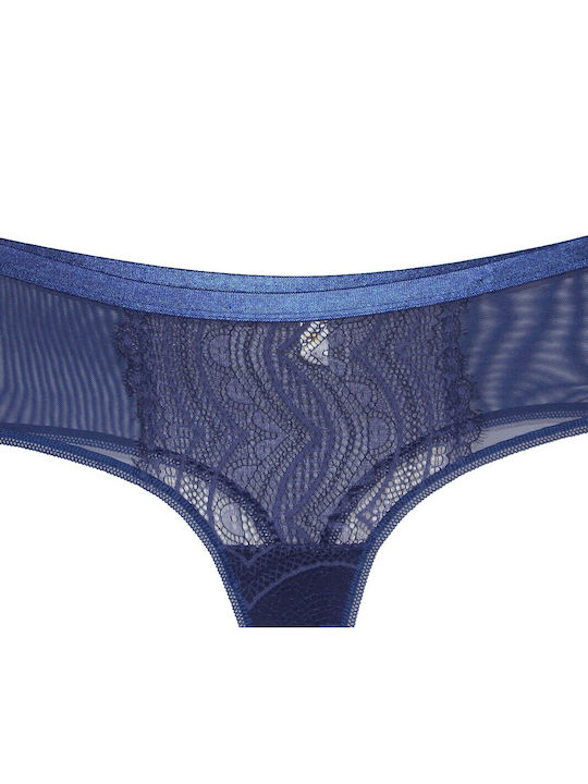 Women's String with Lace Blue