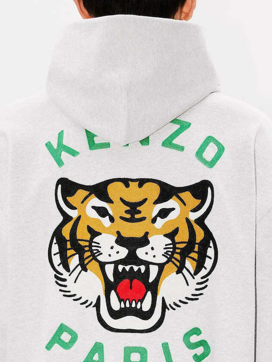 Lucky Tiger Long Women's Sweatshirt with Hood Gray