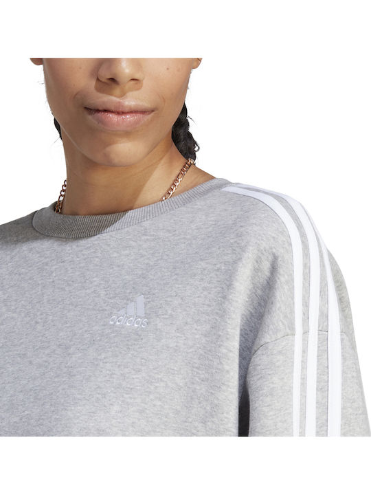 Essentials 3-Stripes Μακρύ Γυναικείο Φούτερ Γκρι