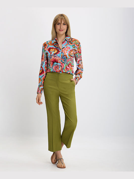 Luna Llena Women's Floral Long Sleeve Shirt Multi Color