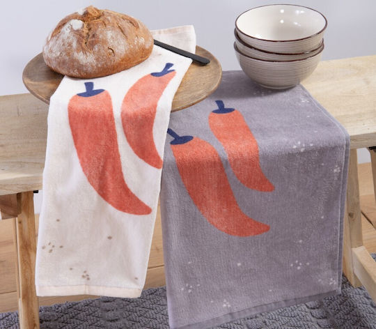 Nef-Nef Homeware Velour Peppers Ecru Tea Towel from 100% Cotton in Ecru Color 40x60cm