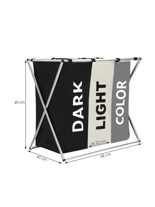 Laundry Basket 3 Compartments Aluminum Frame 60x40x68cm 146 Liters
