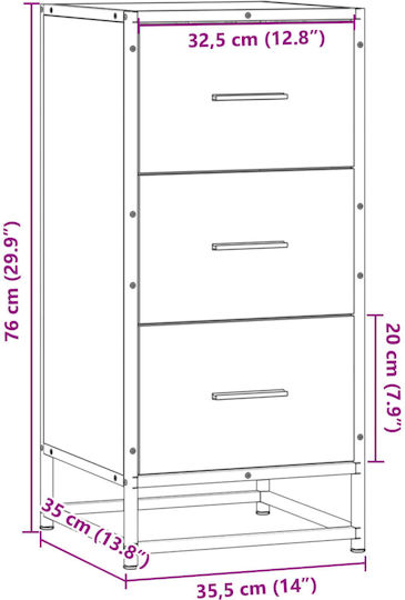 Office Storage Drawer from Wood & Metal Grey Sonoma 35.5x35x76cm
