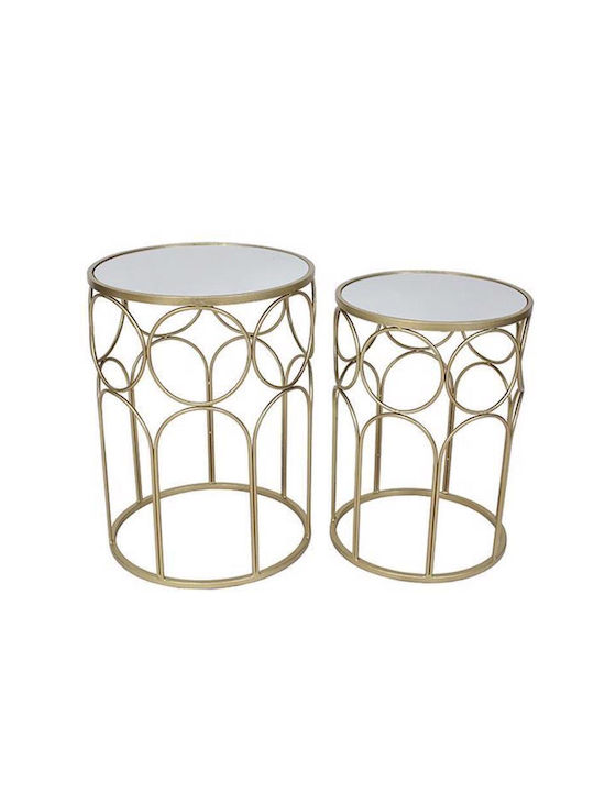 Round Side Table Glass Gold 2pcs L41xW41xH56cm.