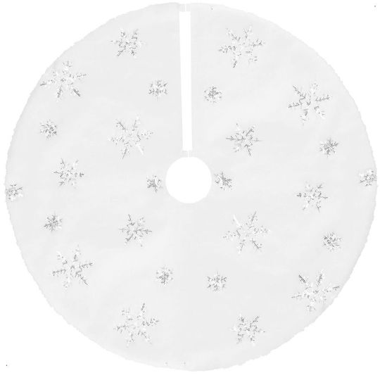 Weihnachtsbaumrock aus Polyester ''Schneeflocken'' Weiß mit Pelztextur Ψάθινη Φ90εκ.