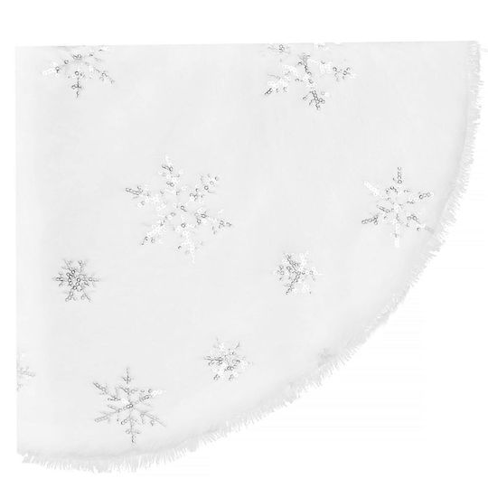 Weihnachtsbaumrock aus Polyester ''Schneeflocken'' Weiß mit Pelztextur Ψάθινη Φ55εκ.