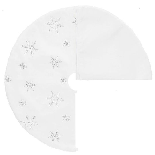 Weihnachtsbaumrock aus Polyester ''Schneeflocken'' Weiß mit Pelztextur Ψάθινη Φ55εκ.