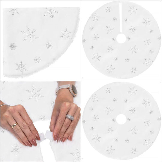 Weihnachtsbaumrock aus Polyester ''Schneeflocken'' Weiß mit Pelztextur Ψάθινη Φ55εκ.