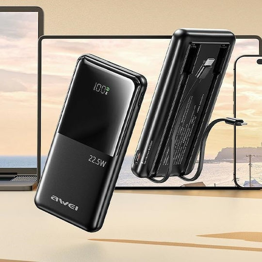 Awei P76K Power Bank 10000mAh 22.5W Μαύρο