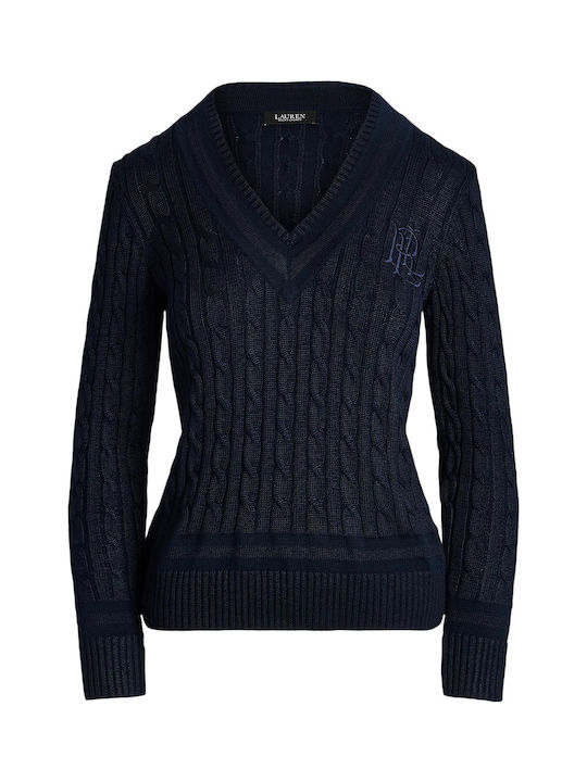 Women's Long Sleeve Sweater Cotton with V Neckline Blue