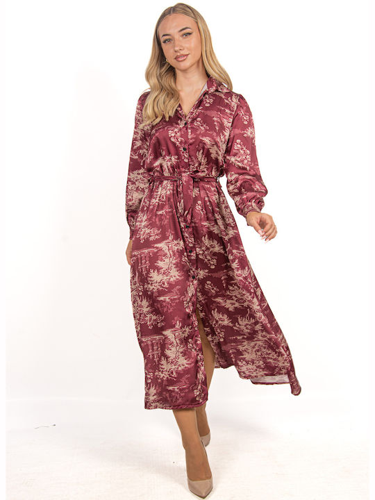 Satin Shirt Dress Bordeaux