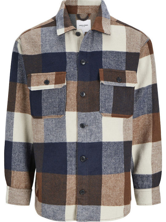 Long Sleeve Overshirt In Regular Fit Checked Navy Blue