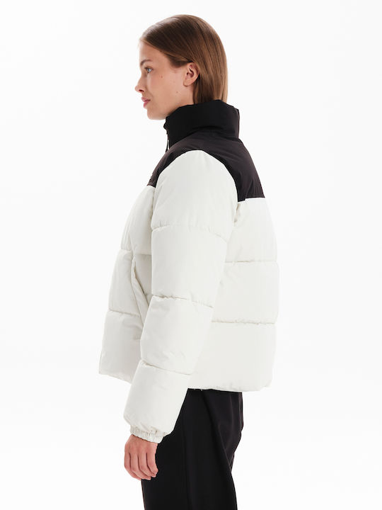 Women's Short Puffer Jacket for Spring or Autumn White