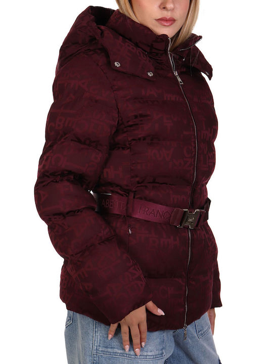 Elisabetta Franchi Women's Short Puffer Jacket for Winter with Hood BORDO