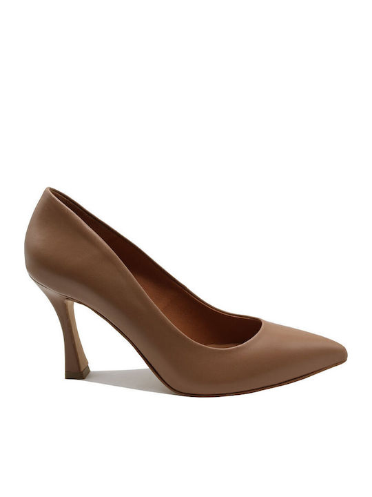 Leather Pointed Toe Stiletto Tabac Brown High Heels