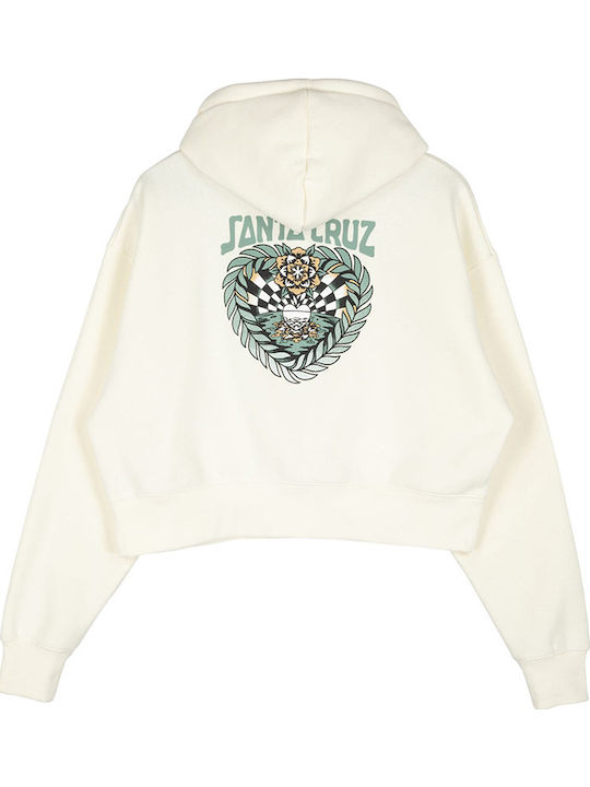 Cropped Women's Sweatshirt Hooded Offwhite, White, Beige