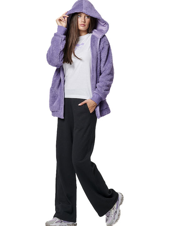 Long Women's Sweatshirt Jacket Hooded Purple