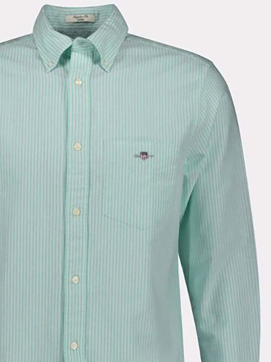 Gant Men's Shirt Long Sleeve Striped Green