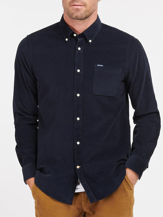 Barbour Ramsey Men's Shirt Long Sleeve Corduroy Checked Dark Blue