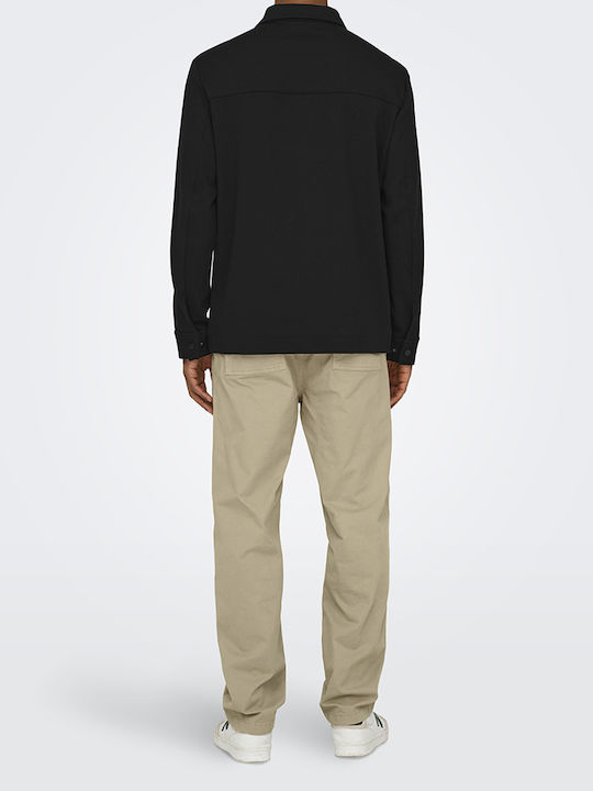 Langärmeliges Overshirt in Normale Passform Schwarz