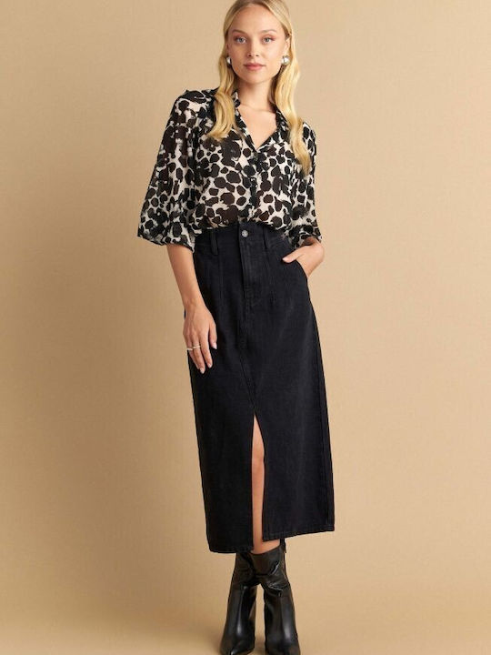 Attrattivo Denim Maxi Skirt Black