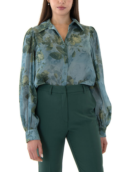 MY T Women's Floral Long Sleeve Shirt Green