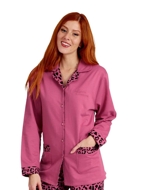 Lydia Creations Winter Damen Baumwolle Pyjama-Jacke Rose