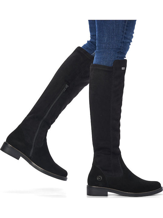 Leder Damenstiefel mit Pelz Schwarz