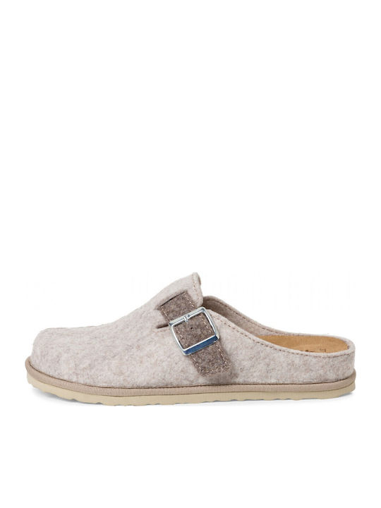 Leather Winter Women's Slippers Beige