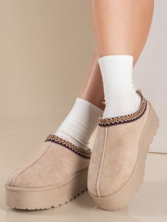 The Shoemart Slippers with Fur Beige