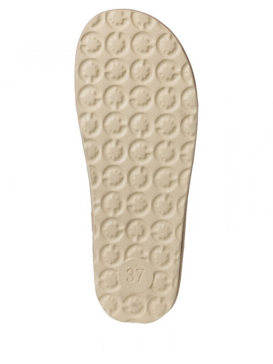 Leather Winter Women's Slippers Beige