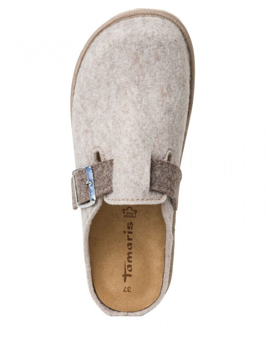Leather Winter Women's Slippers Beige