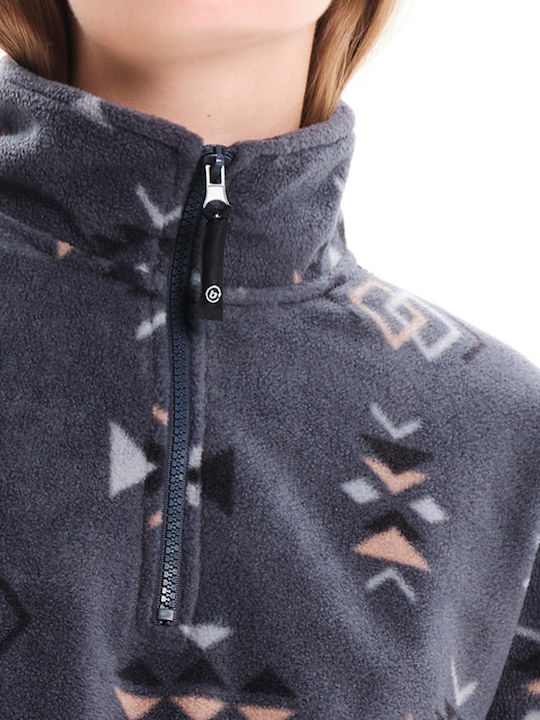 Χειμερινή Γυναικεία Fleece Μπλούζα με Φερμουάρ Γκρι