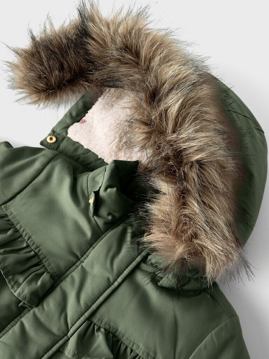 Geci Pentru Copii Parka Lung Cu Captuseala Cu Glugă Verde