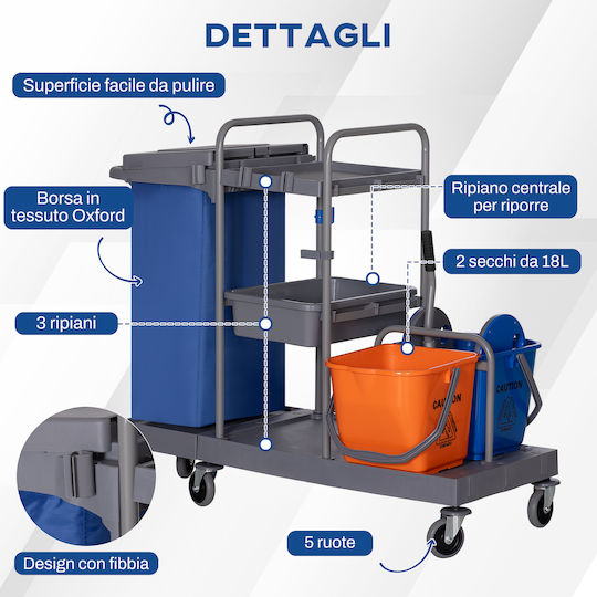HomCom Καρότσι Καθαρισμού 2x18lt