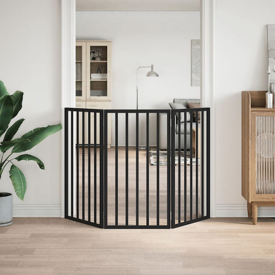 Poartă pliabilă pentru câini 3 panouri negru 150 cm lemn de plop negru 50 x 90 x 2 cm