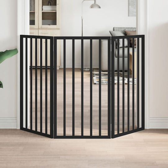 Poartă pliabilă pentru câini 3 panouri negru 150 cm lemn de plop negru 50 x 90 x 2 cm