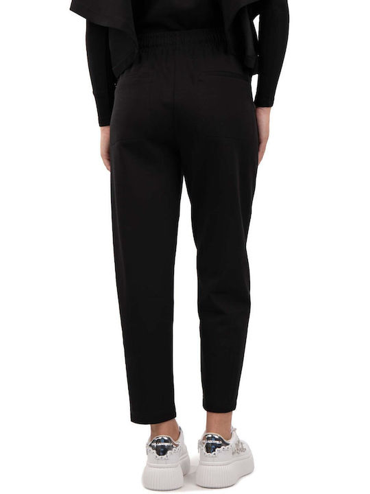 Psophia Women's Fabric Trousers with Elastic in Straight Line Black